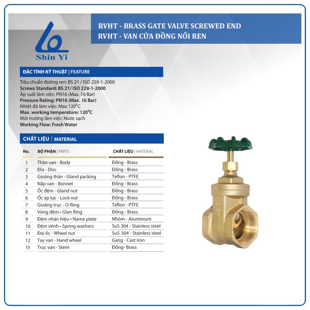 Cấu tạo Van cửa đồng Shinyi