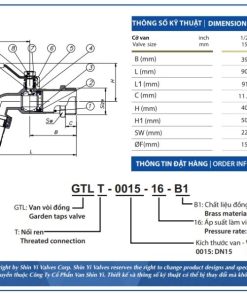 Kích thước thông số Vòi đồng Shinyi