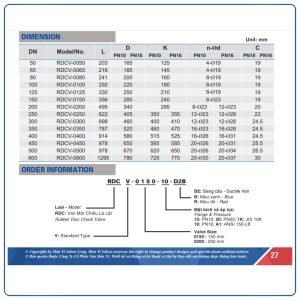 Thông số kích thước Van 1 chiều lá lật Shinyi