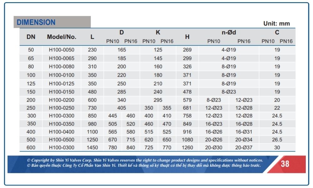 Van Phao Shinyi 7 Thông số kích thước Van Phao Shinyi