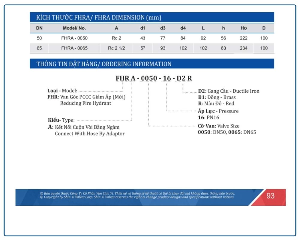 Van góc giảm áp Shinyi 7 Thông số kích thước Van góc giảm áp Shinyi