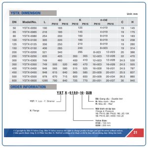 Thông số kích thước Y lọc Shinyi