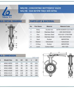 Thông số kích thước van bướm tay gạt shinyi